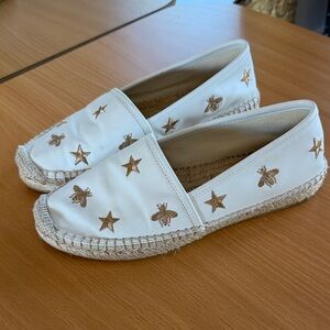 Gucci White Espadrilles with Gold Star Embroidery